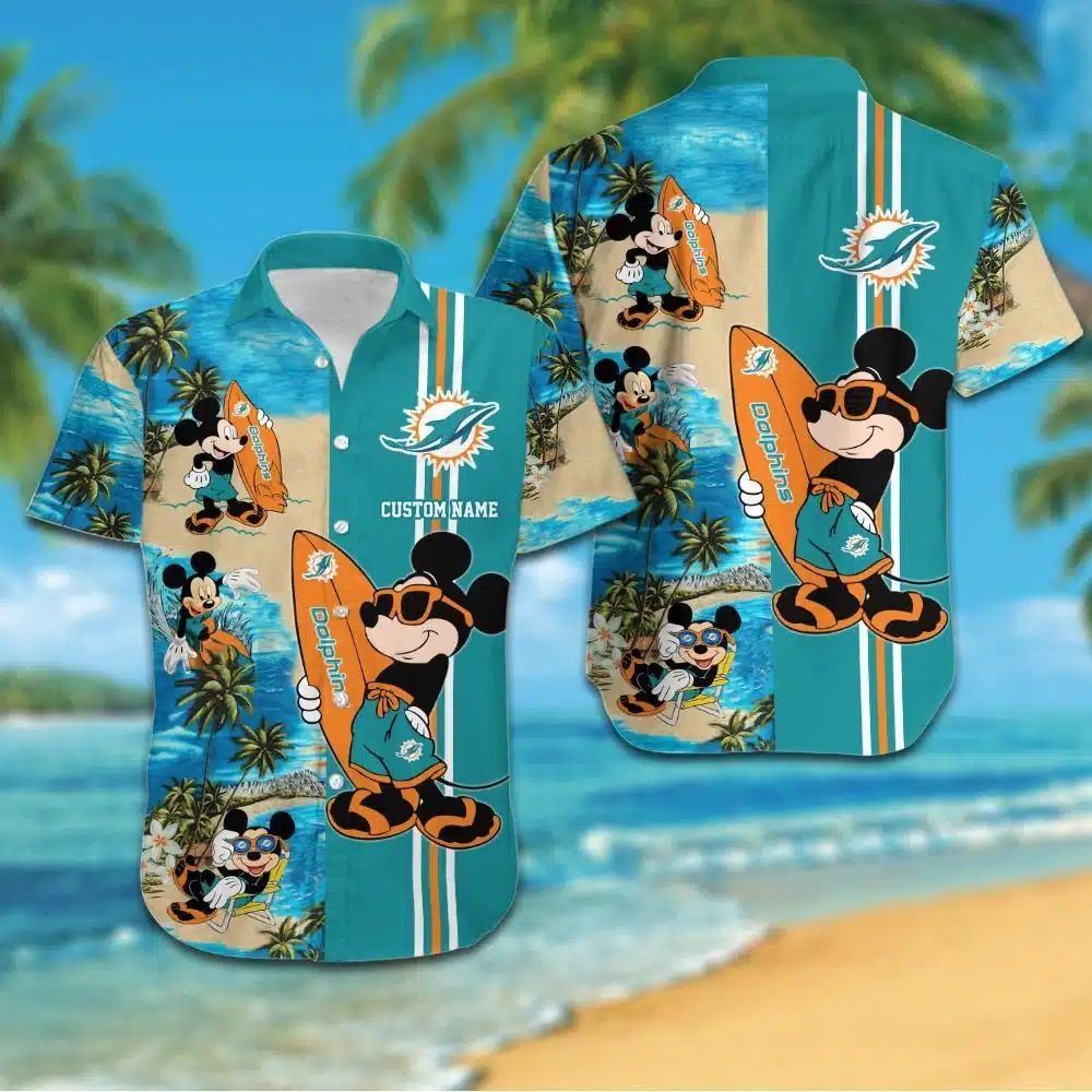 Miami Dolphins Hawaiian Surf's Up Design 542236 - Adult & Kids T-Shirts, Sweatshirts & Hoodies apparel design preview 1