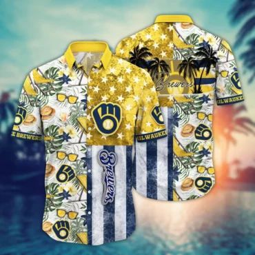 Milwaukee Brewers Island Paradise Patchwork Hawaiian - Adult & Kids T-Shirts, Sweatshirts & Hoodies apparel design preview 1