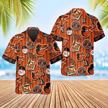 Baltimore Orioles Pinstripe Icons Hawaiian - Adult & Kids T-Shirts, Sweatshirts & Hoodies apparel design preview 1