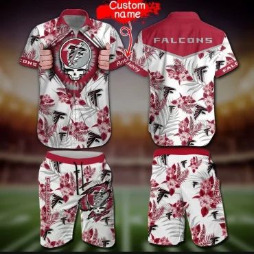 Personalized Atlanta Falcons Floral Skull Hawaiian - Adult & Kids T-Shirts, Sweatshirts & Hoodies apparel design preview 1
