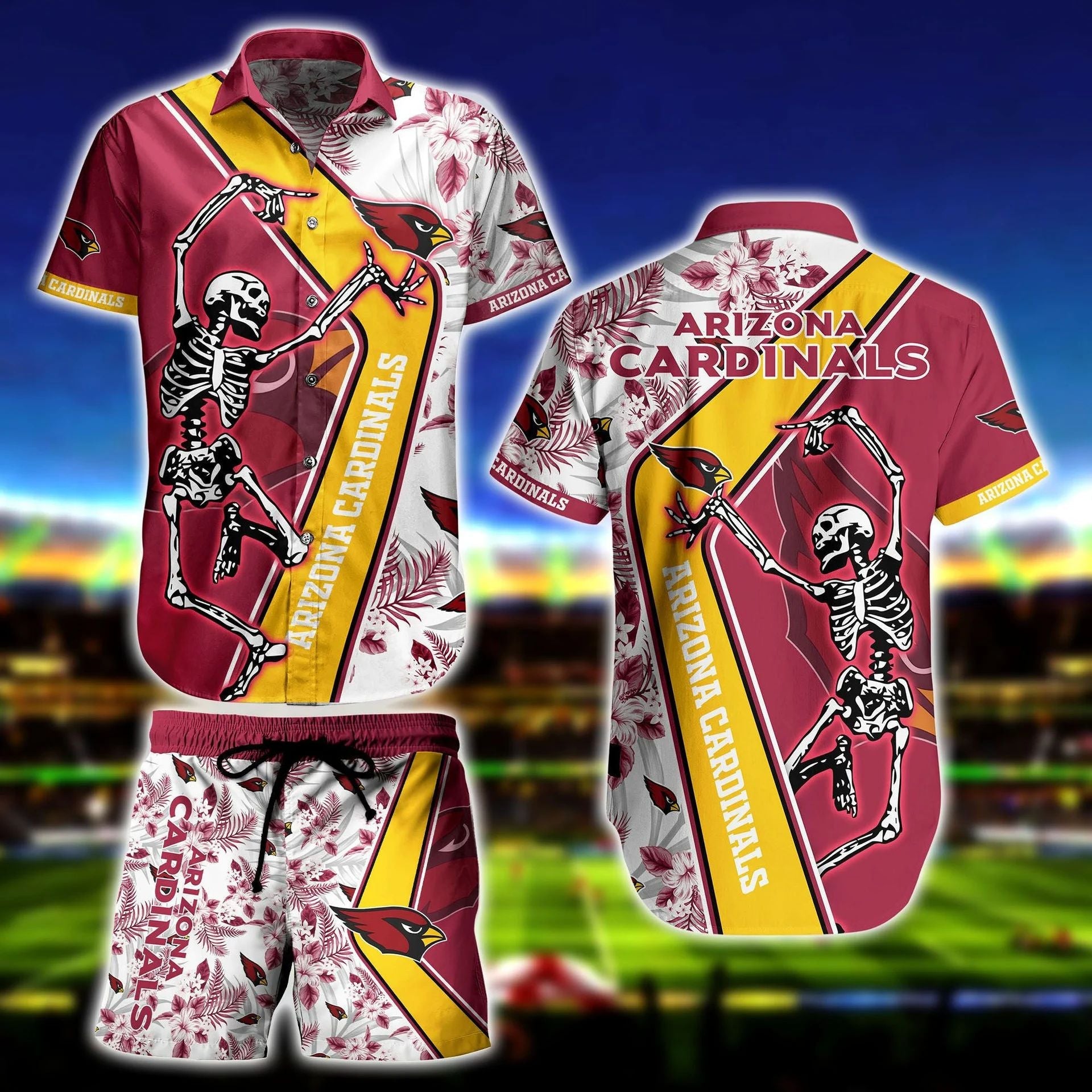 Arizona Cardinals Skeleton Hawaiian Victory Design - Adult & Kids T-Shirts, Sweatshirts & Hoodies apparel design preview 1