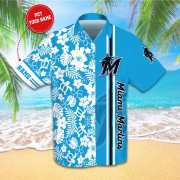 Miami Marlins Ocean Breeze Custom Hawaiian - Adult & Kids T-Shirts, Sweatshirts & Hoodies apparel design preview 1
