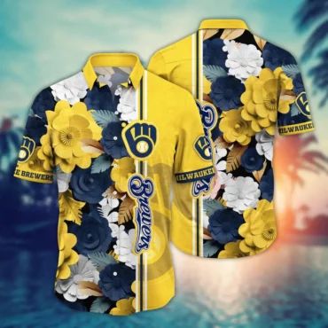 Milwaukee Brewers Tropical Blossom Hawaiian - Adult & Kids T-Shirts, Sweatshirts & Hoodies apparel design preview 1