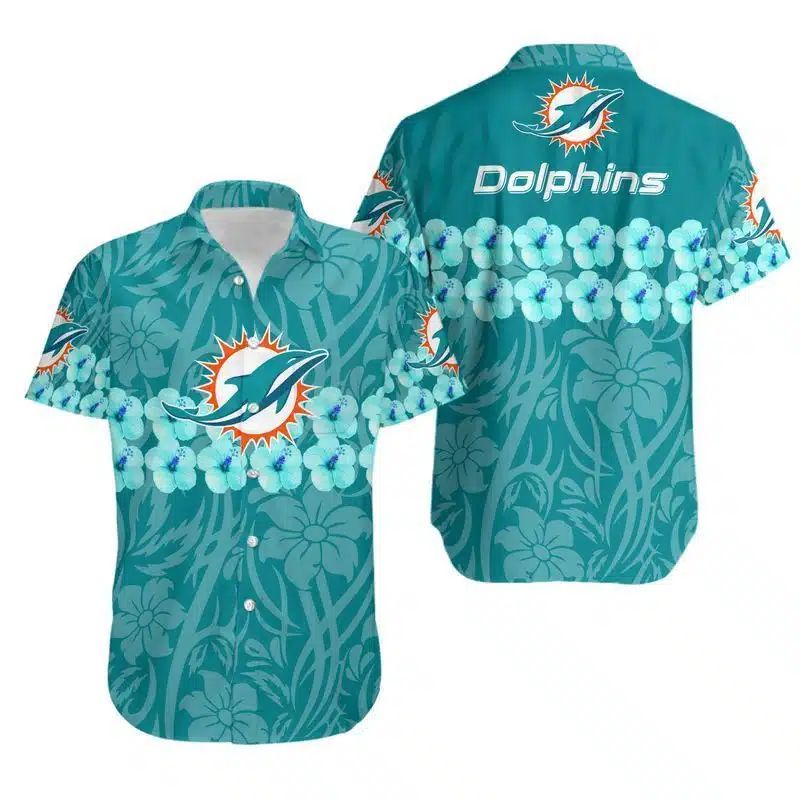 Miami Dolphins Hawaiian with Flower and Logo Design - Adult & Kids T-Shirts, Sweatshirts & Hoodies apparel design preview 1
