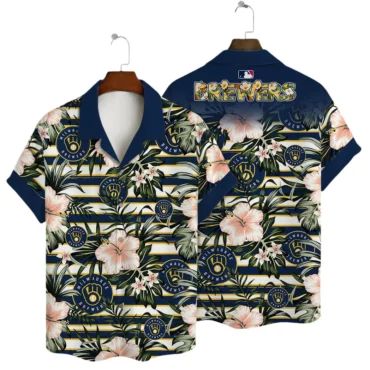 Milwaukee Brewers Tropical Stripes Hawaiian - Adult & Kids T-Shirts, Sweatshirts & Hoodies apparel design preview 1