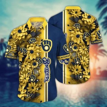 Milwaukee Brewers Golden Blossom Hawaiian - Adult & Kids T-Shirts, Sweatshirts & Hoodies apparel design preview 1