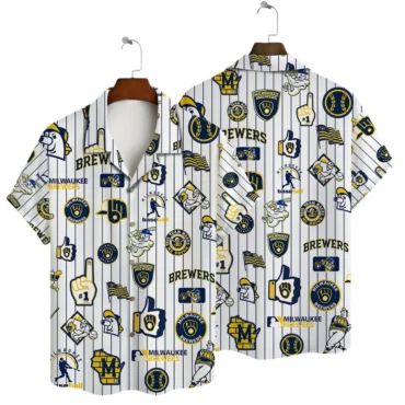 Milwaukee Brewers Pinstripe Icons Hawaiian - Adult & Kids T-Shirts, Sweatshirts & Hoodies apparel design preview 1