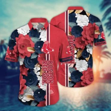 Boston Red Sox Classic Floral Stripe Hawaiian - Adult & Kids T-Shirts, Sweatshirts & Hoodies apparel design preview 1