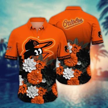 Baltimore Orioles Neon Floral Burst Hawaiian - Adult & Kids T-Shirts, Sweatshirts & Hoodies apparel design preview 1
