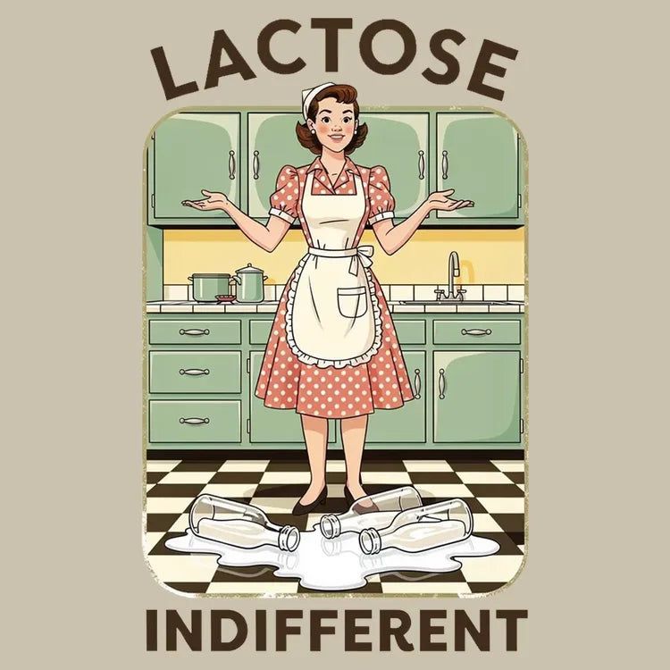 Lactose Indifferent Retro Kitchen Humor - Adult & Kids T-Shirts, Sweatshirts & Hoodies apparel design preview 1
