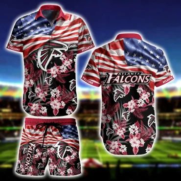 Atlanta Falcons Patriotic Floral Hawaiian - Adult & Kids T-Shirts, Sweatshirts & Hoodies apparel design preview 1