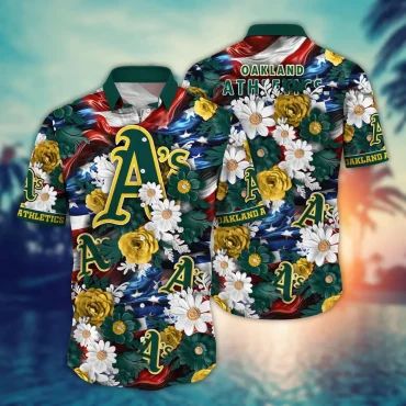 Oakland Athletics Patriotic Bloom Hawaiian - Adult & Kids T-Shirts, Sweatshirts & Hoodies apparel design preview 1