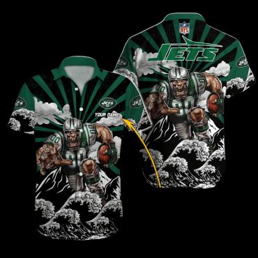 Personalized New York Jets Wave Warrior Hawaiian - Adult & Kids T-Shirts, Sweatshirts & Hoodies apparel design preview 1