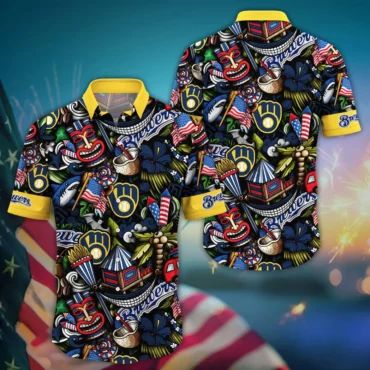 Milwaukee Brewers Tiki Celebration Hawaiian - Adult & Kids T-Shirts, Sweatshirts & Hoodies apparel design preview 1