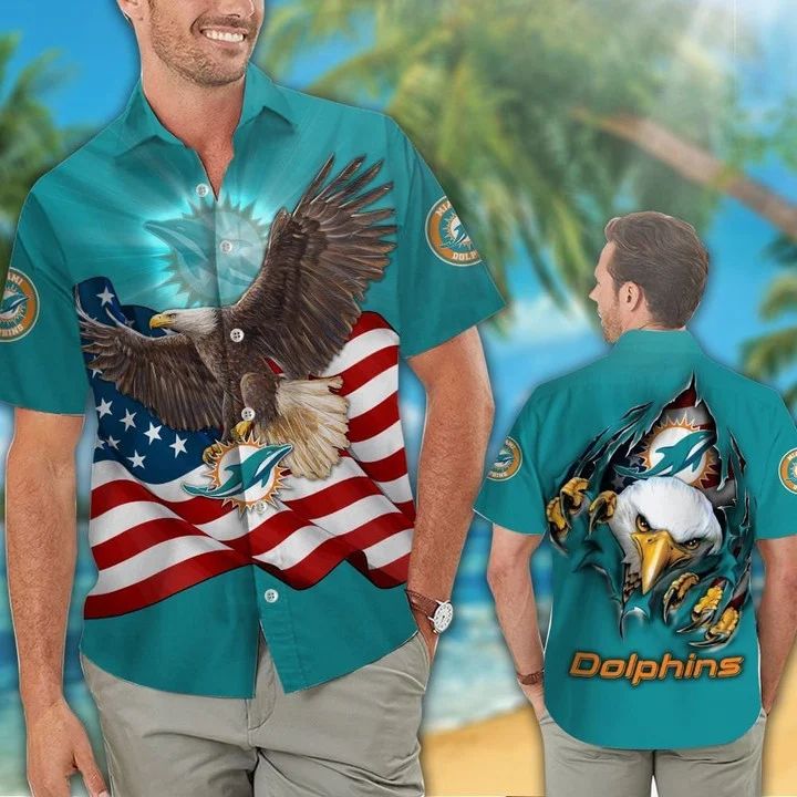 Miami Dolphins Hawaiian Freedom Eagle Design 286187 - Adult & Kids T-Shirts, Sweatshirts & Hoodies apparel design preview 1