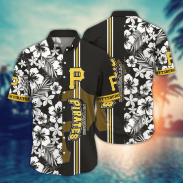 Pittsburgh Pirates Tropical Hibiscus Stripe Hawaiian - Adult & Kids T-Shirts, Sweatshirts & Hoodies apparel design preview 1