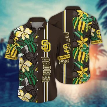 San Diego Padres Tropical Stripe Hawaiian - Adult & Kids T-Shirts, Sweatshirts & Hoodies apparel design preview 1