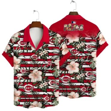 Cincinnati Reds Floral Stripes Hawaiian - Adult & Kids T-Shirts, Sweatshirts & Hoodies apparel design preview 1