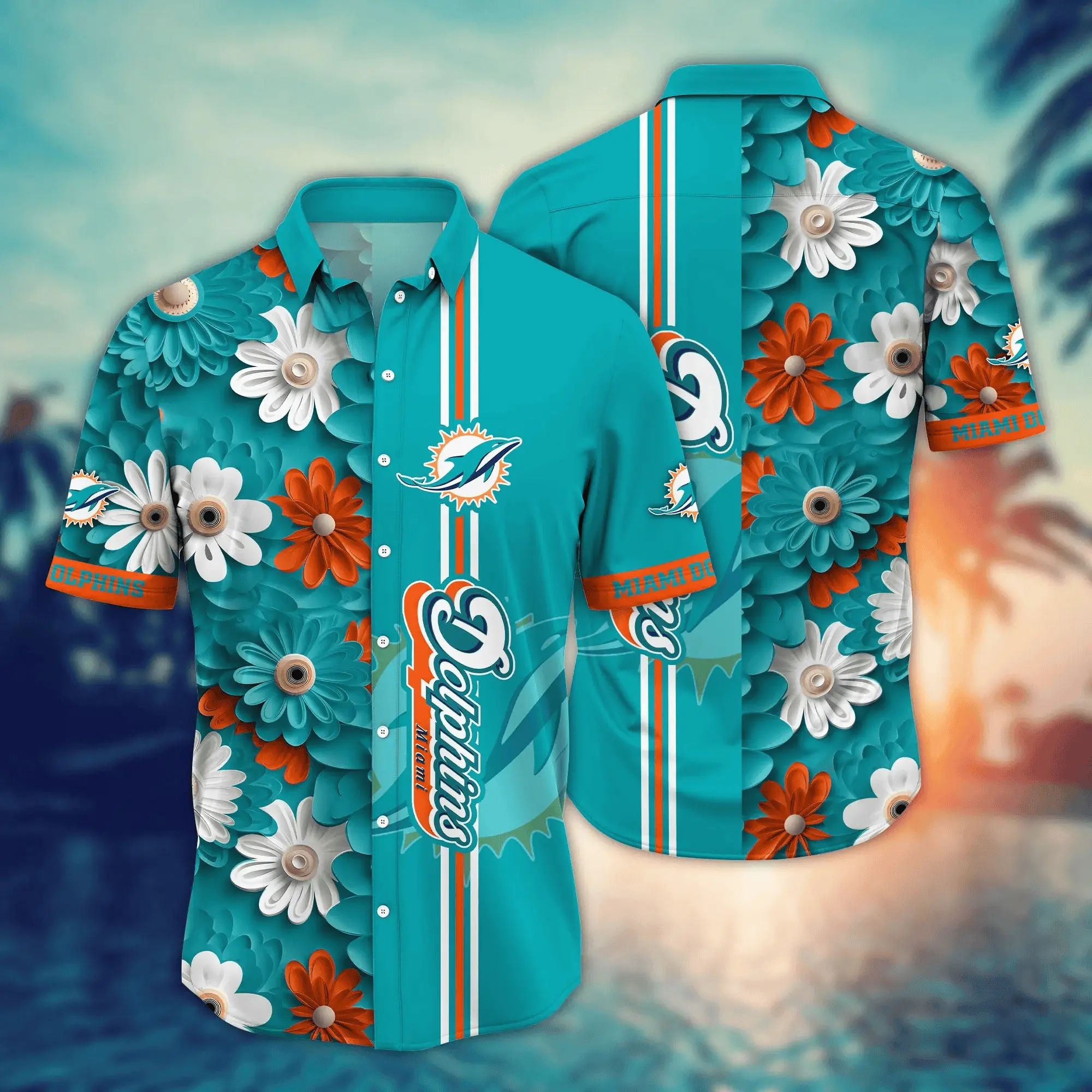 Miami Dolphins Hawaiian Floral Burst Design 188427 - Adult & Kids T-Shirts, Sweatshirts & Hoodies apparel design preview 1