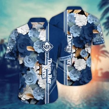 Tampa Bay Rays Floral Stripes Hawaiian - Adult & Kids T-Shirts, Sweatshirts & Hoodies apparel design preview 1