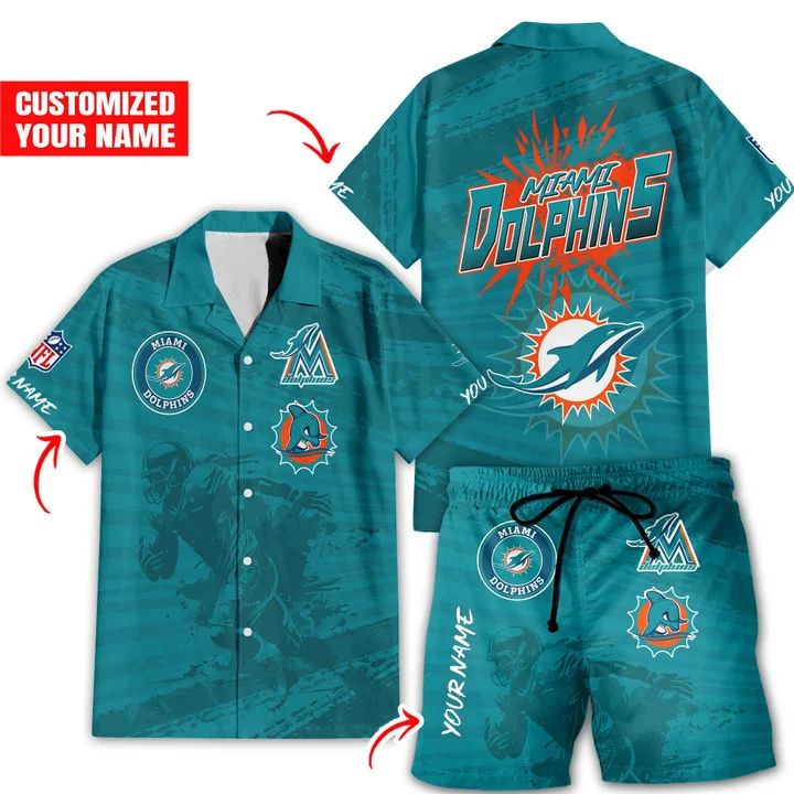 Miami Dolphins Hawaiian Custom Champion Set 709331 - Adult & Kids T-Shirts, Sweatshirts & Hoodies apparel design preview 1