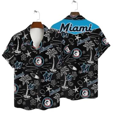 Miami Marlins Retro Beach Sketch Hawaiian - Adult & Kids T-Shirts, Sweatshirts & Hoodies apparel design preview 1