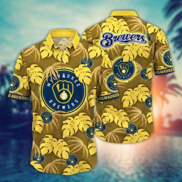 Milwaukee Brewers Golden Leaf Hawaiian - Adult & Kids T-Shirts, Sweatshirts & Hoodies apparel design preview 1