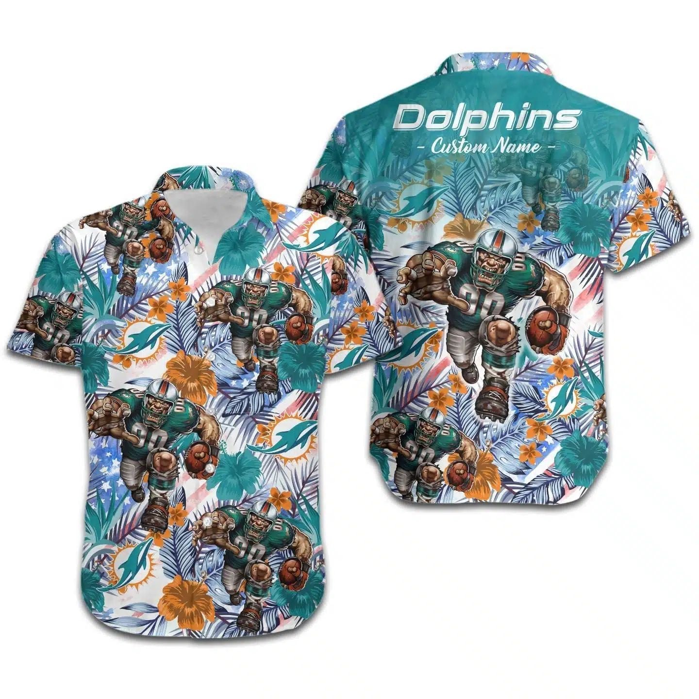Miami Dolphins Hawaiian Gridiron Jungle Design 258041 - Adult & Kids T-Shirts, Sweatshirts & Hoodies apparel design preview 1