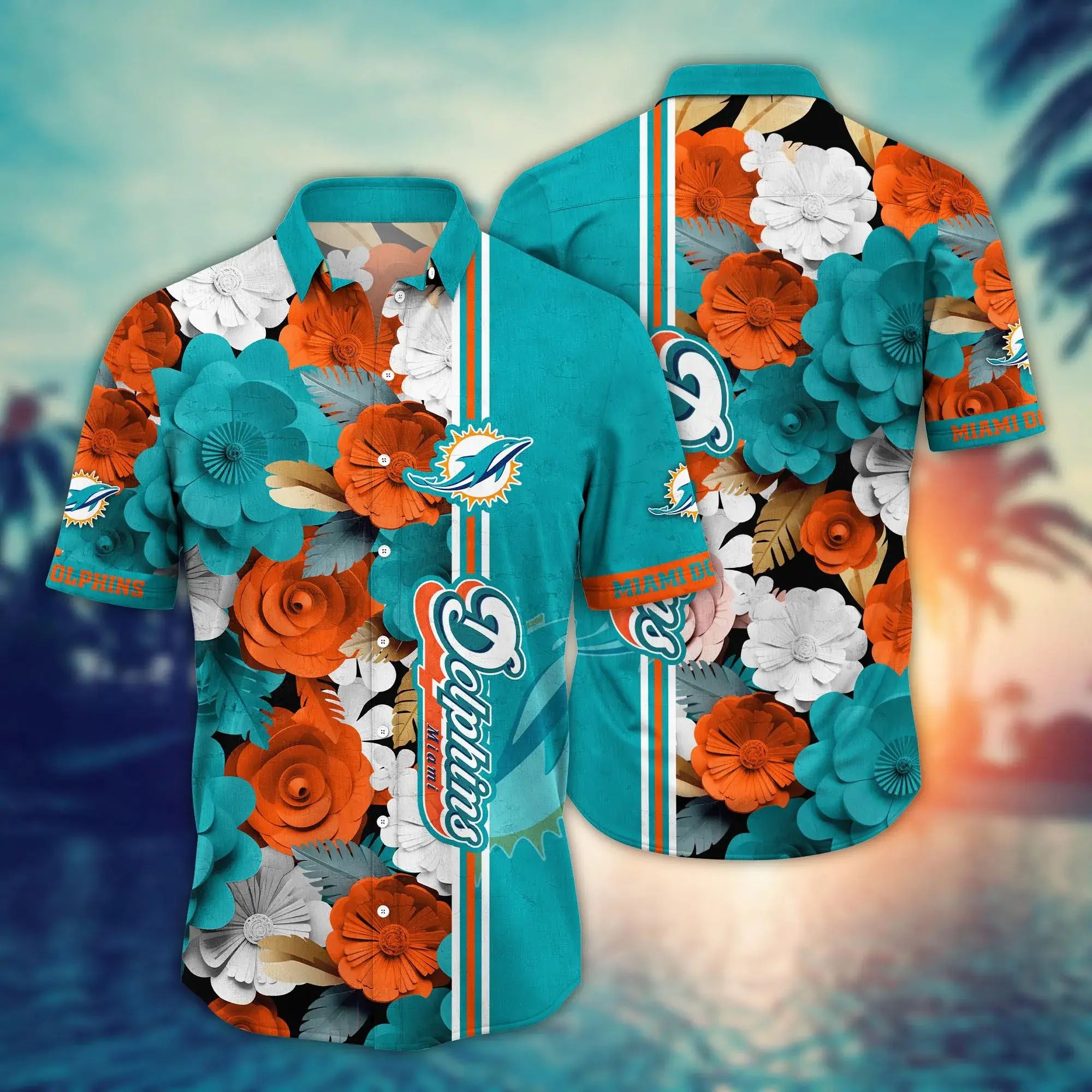 Miami Dolphins Hawaiian Floral Design 529800 - Adult & Kids T-Shirts, Sweatshirts & Hoodies apparel design preview 1