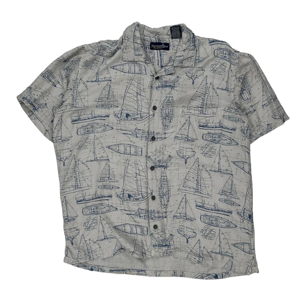 Newport Blue Graphic Hawaiian Large White Viscose - Adult & Kids T-Shirts, Sweatshirts & Hoodies apparel design preview 1