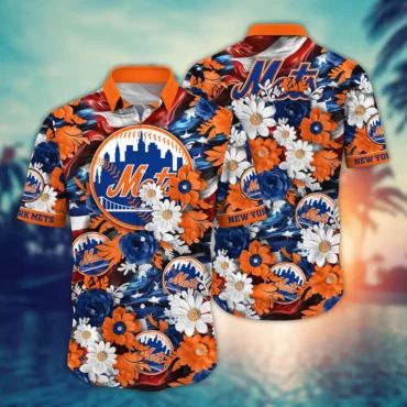 New York Mets Baseball Blooms Hawaiian - Adult & Kids T-Shirts, Sweatshirts & Hoodies apparel design preview 1