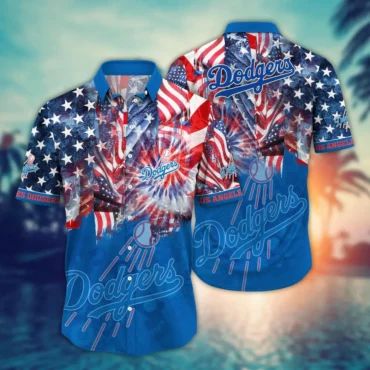 Los Angeles Dodgers Fireworks Celebration Hawaiian - Adult & Kids T-Shirts, Sweatshirts & Hoodies apparel design preview 1