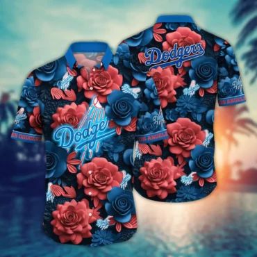 Los Angeles Dodgers Neon Rose Hawaiian - Adult & Kids T-Shirts, Sweatshirts & Hoodies apparel design preview 1