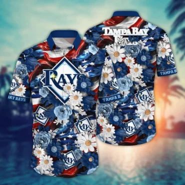 Tampa Bay Rays Patriotic Floral Hawaiian - Adult & Kids T-Shirts, Sweatshirts & Hoodies apparel design preview 1