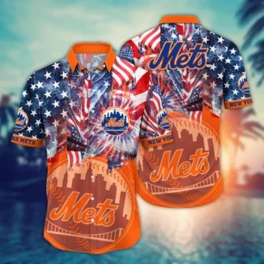 New York Mets American Flag Fireworks Hawaiian - Adult & Kids T-Shirts, Sweatshirts & Hoodies apparel design preview 1