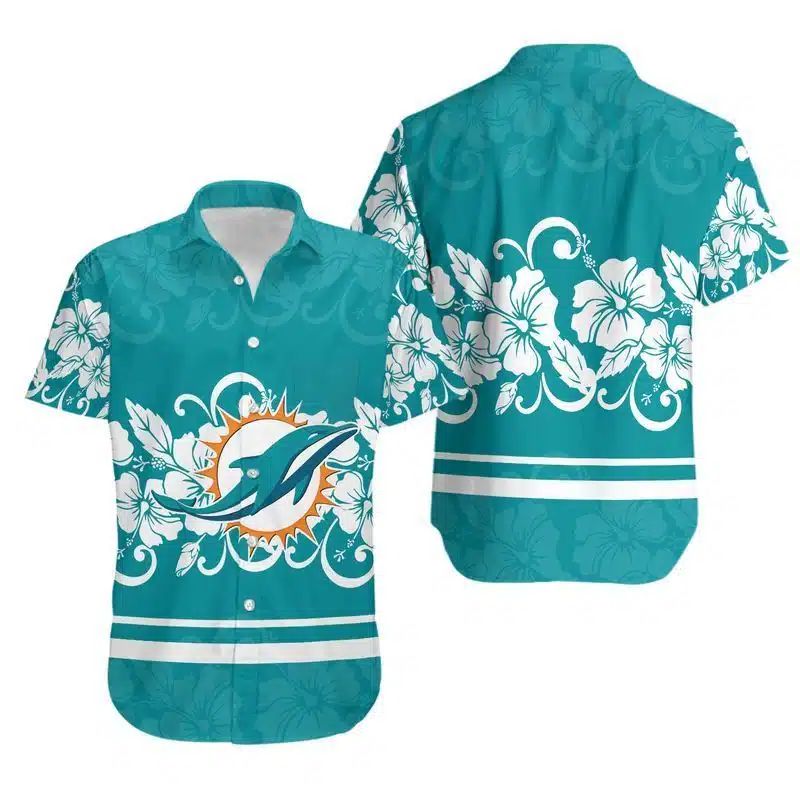 Miami Dolphins Hawaiian with Hibiscus Flowers Design - Adult & Kids T-Shirts, Sweatshirts & Hoodies apparel design preview 1