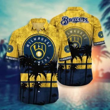 Milwaukee Brewers Sunset Palm Hawaiian - Adult & Kids T-Shirts, Sweatshirts & Hoodies apparel design preview 1