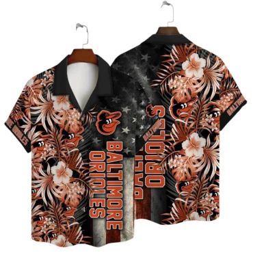 Baltimore Orioles Patriotic Flora Hawaiian - Adult & Kids T-Shirts, Sweatshirts & Hoodies apparel design preview 1