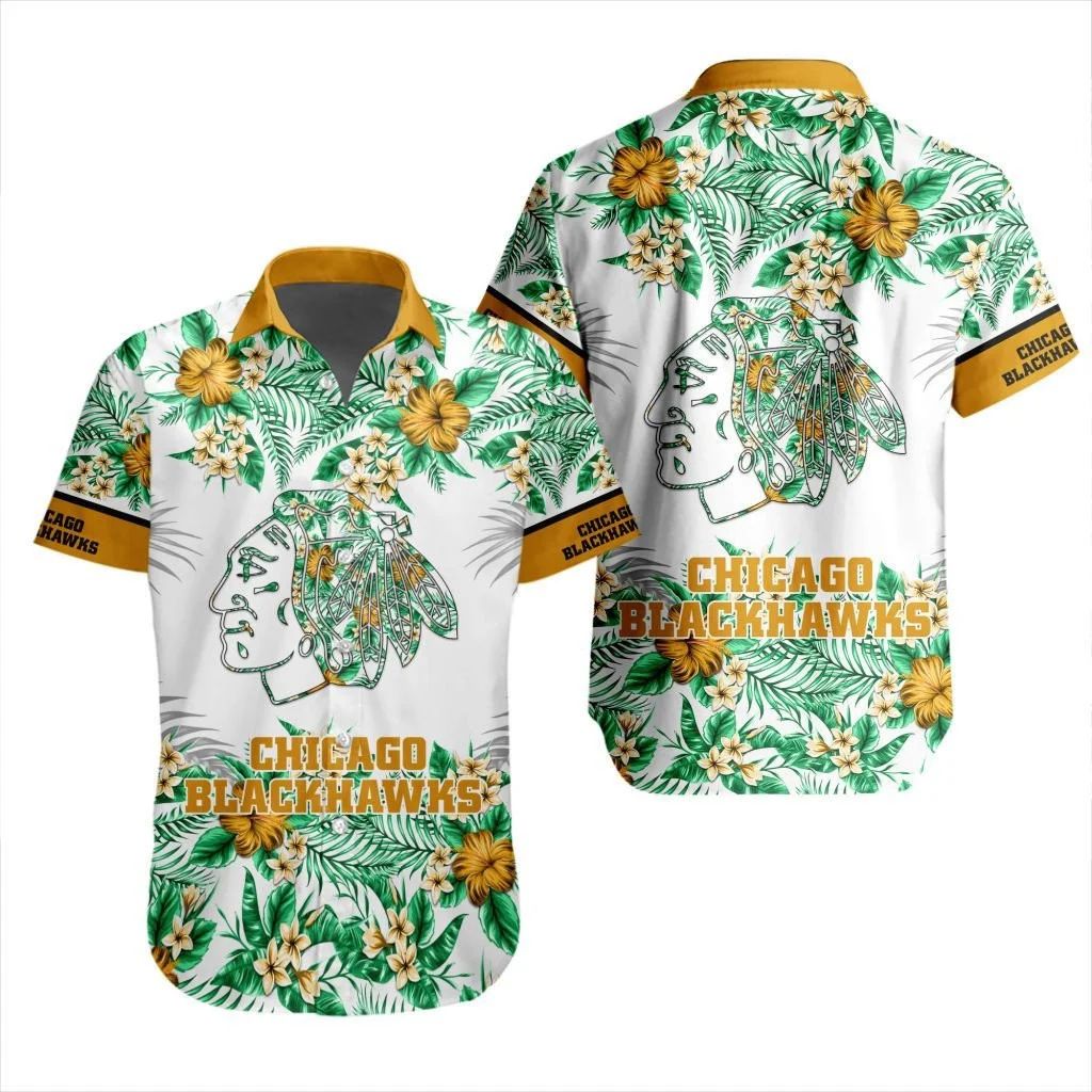 Chicago Blackhawks Golden Bloom Hawaiian 441421 - Adult & Kids T-Shirts, Sweatshirts & Hoodies apparel design preview 1
