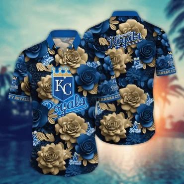 Kansas City Royals Bold Blue Rose Hawaiian - Adult & Kids T-Shirts, Sweatshirts & Hoodies apparel design preview 1