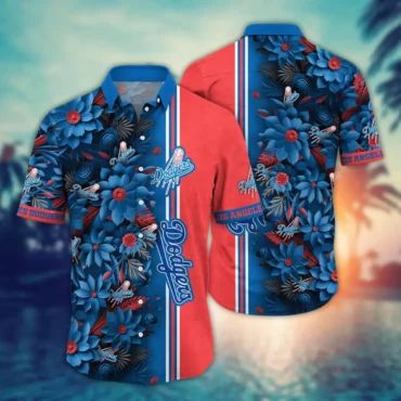 Los Angeles Dodgers Bold Stripe Floral Hawaiian - Adult & Kids T-Shirts, Sweatshirts & Hoodies apparel design preview 1
