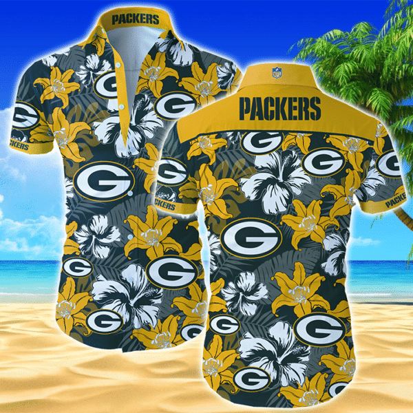 Green Bay Packers Hawaiian Hibiscus Wave Design - Adult & Kids T-Shirts, Sweatshirts & Hoodies apparel design preview 1