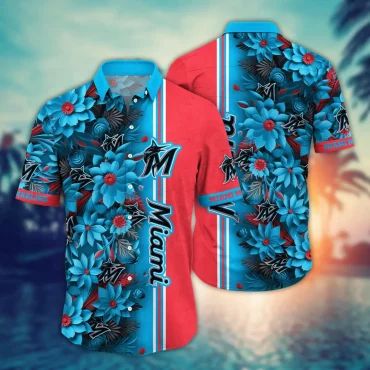 Miami Marlins Bold Blossom Hawaiian - Adult & Kids T-Shirts, Sweatshirts & Hoodies apparel design preview 1
