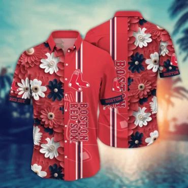 Boston Red Sox Vibrant Bloom Stripe Hawaiian - Adult & Kids T-Shirts, Sweatshirts & Hoodies apparel design preview 1
