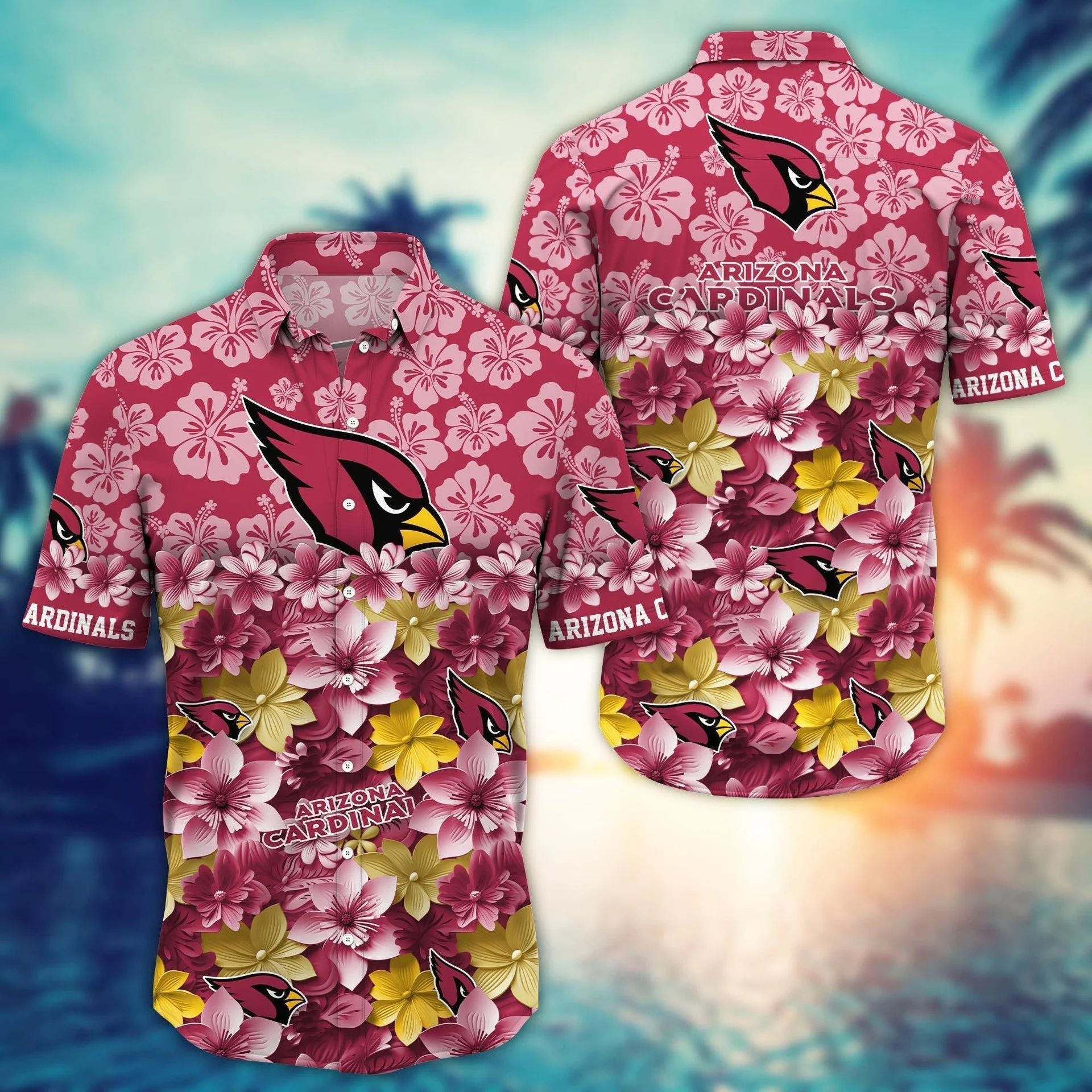 Arizona Cardinals Hawaiian Floral Sunset Design - Adult & Kids T-Shirts, Sweatshirts & Hoodies apparel design preview 1