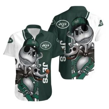 New York Jets Jack Skellington And Zero Hawaiian - Adult & Kids T-Shirts, Sweatshirts & Hoodies apparel design preview 1