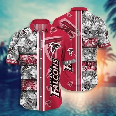 Atlanta Falcons Classic Floral Stripe Hawaiian - Adult & Kids T-Shirts, Sweatshirts & Hoodies apparel design preview 1