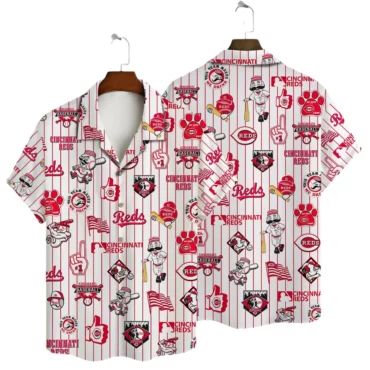Cincinnati Reds Pinstripe Fun Hawaiian - Adult & Kids T-Shirts, Sweatshirts & Hoodies apparel design preview 1