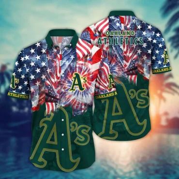 Oakland Athletics Stars and Stripes Hawaiian - Adult & Kids T-Shirts, Sweatshirts & Hoodies apparel design preview 1