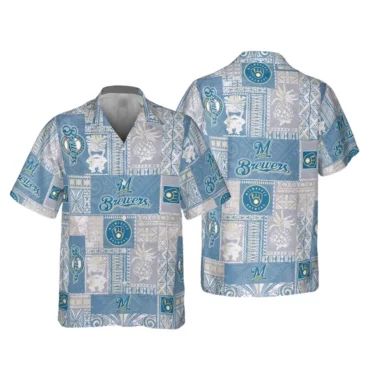 Milwaukee Brewers Vintage Blue Patch Hawaiian - Adult & Kids T-Shirts, Sweatshirts & Hoodies apparel design preview 1